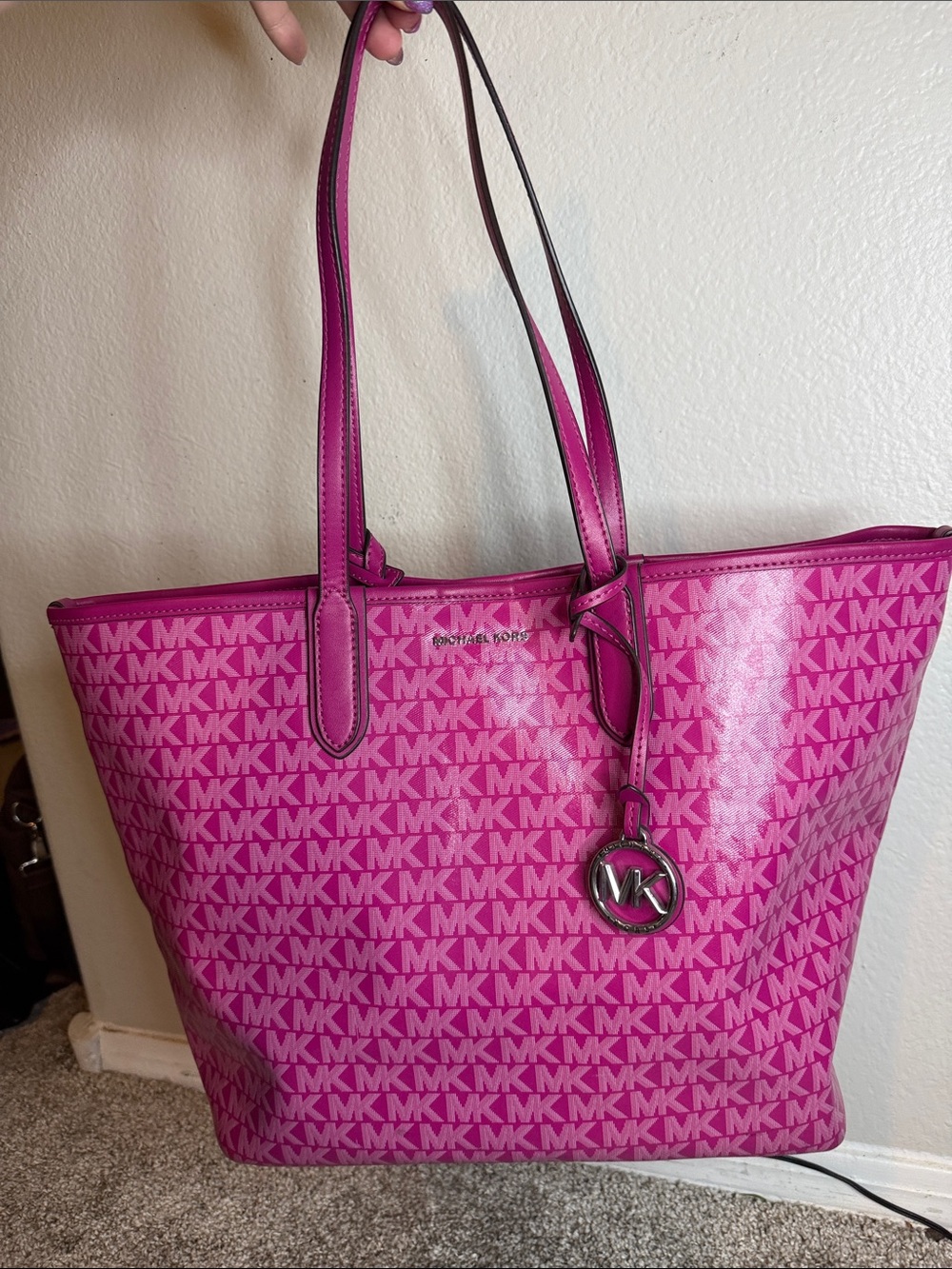Michael Kors Magenta Logo Tote with Charm